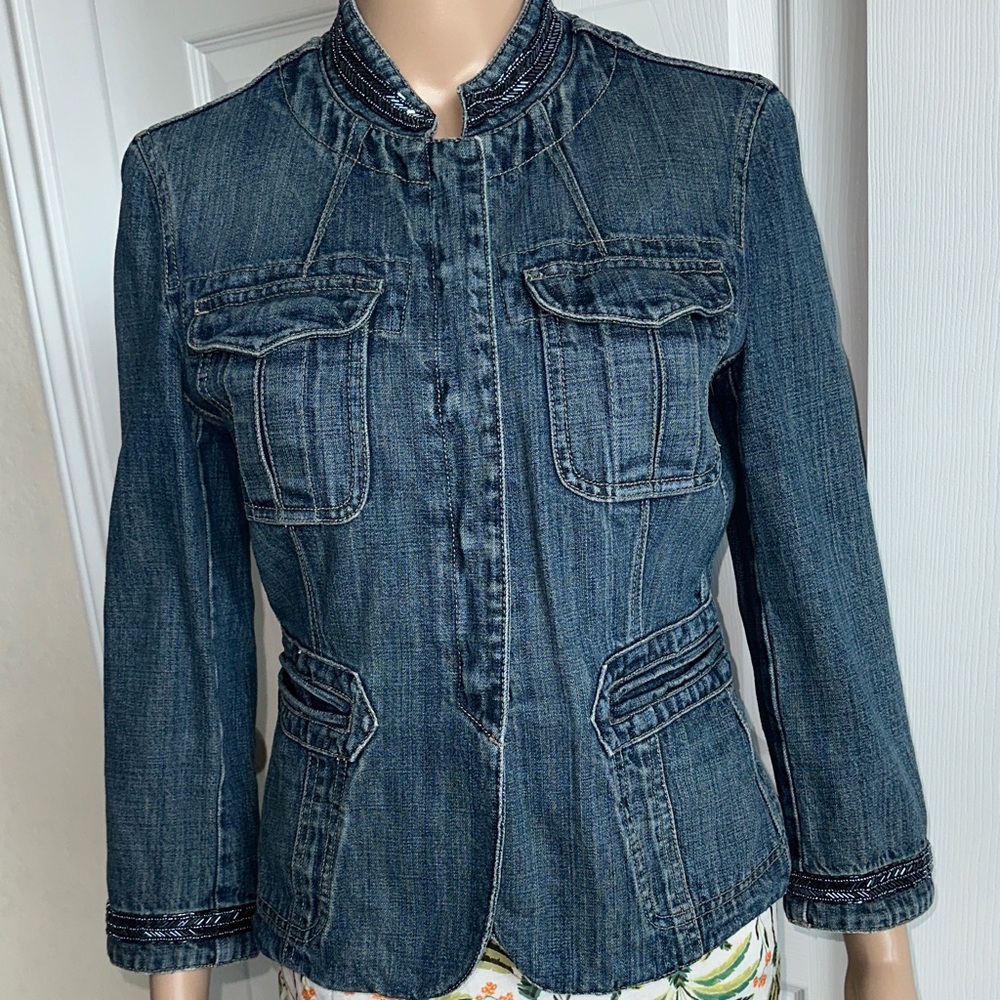 DKNY Blue Jean Jacket with Stitch Detail Size 6